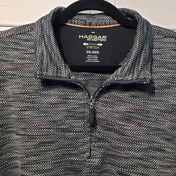 Haggar In Motion 1/4 Zip Knit Sweater Men's 2XL Black Gray Activewear Pullover‎ - Picture 2 of 8